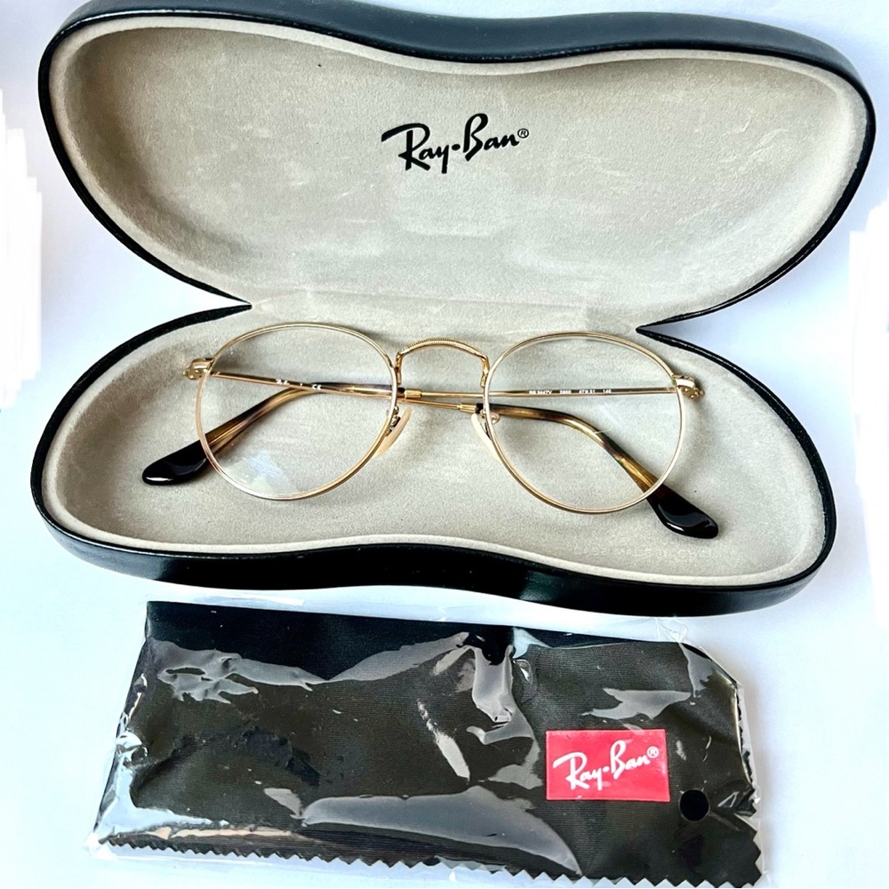 RAY-BAN Gold Tone Glasses in Case + New Cleaning Clove